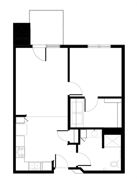 Floor plan for 1 bed, 1 bath, 718 sqft